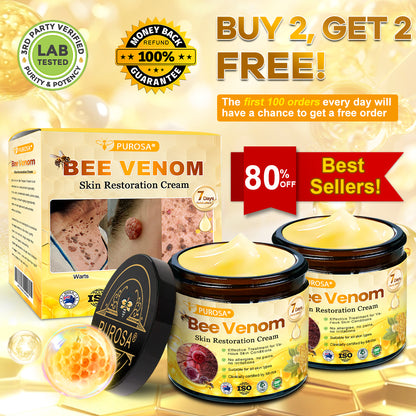 PUROSA® Bee Venom Skin Treatment Cream, Anti-aging, Hydrating, Skin Repair, Even Tone, Acne and Dark Spot Treatment, Wart and Mole Removal, Psoriasis Relief
